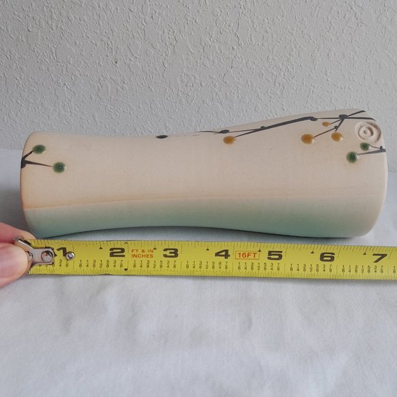 Vase MCM Mid Century Modern Floral Swirl Blue Teal Green Cream White - Picture 5 of 8